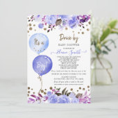 Invitation Conduite par Balloons Blue Floral Boy Baby shower (Debout devant)