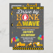 Invitation Conduite Par Boy Birthday Parade Camions De Constr (Devant / Derrière)