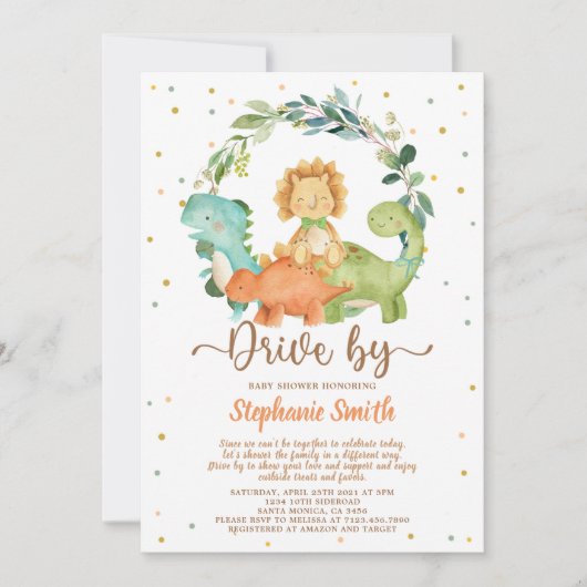Invitation Conduite Par Dinosaurs Boy Baby shower (Devant)