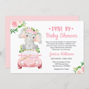 Invitation Conduite Par Elephant Baby shower Girl