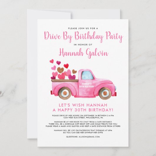 Invitation Conduite par fête d'anniversaire Trucload of Heart (Devant)