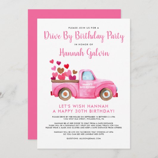 Invitation Conduite par fête d'anniversaire Trucload of Heart (Devant / Derrière)