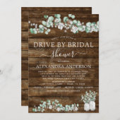 Invitation Conduite par Fête des mariées Eucalyptus Bois rust (Devant / Derrière)