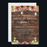 Invitation Conduite par Fête des mariées Rustic Autumn Sunflo<br><div class="desc">Rustic Country Outdoors on Dark Wood with Burgundy,  Orange and Yellow Sunflowers with Mason Jars on String Light Automne ou Mariage de automne Drive By Bridal Shower Invitations - inclut une belle et élégante typographie de script pour la fête spéciale Mariée à être.</div>