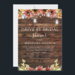 Invitation Conduite par Fête des mariées Rustic Autumn Sunflo<br><div class="desc">Rustic Country Outdoors on Dark Wood with Burgundy,  Orange and Yellow Sunflowers with Mason Jars on String Light Automne ou Mariage de automne Drive By Bridal Shower Invitations - inclut une belle et élégante typographie de script pour la fête spéciale Mariée à être.</div>