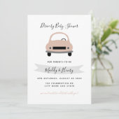 Invitation Conduite par fille baby shower rose gris (Debout devant)