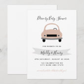 Invitation Conduite par fille baby shower rose gris (Devant / Derrière)