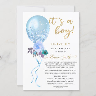 Invitation Conduite par Floral Balloon Blue Parties scintilla