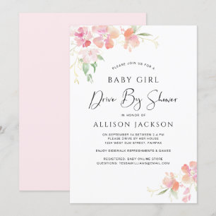 Invitation Conduite Par Floral Rose Aquarelle Bébé Fille Douc