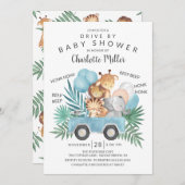 Invitation Conduite Par Jungle Animaux Baby shower Garçons (Devant / Derrière)