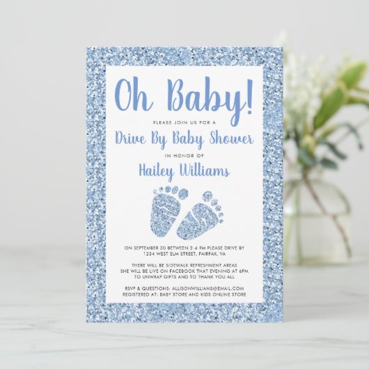 Invitation Conduite Par Oh Baby Blue Parties scintillant FeBa (Debout devant)