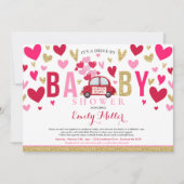 Invitation Conduite Par Valentine Baby shower Chéri Rouge Ros (Devant)