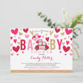 Invitation Conduite Par Valentine Baby shower Chéri Rouge Ros (Debout devant)