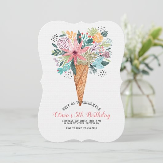 Invitation Cône aux Fleurs (Debout devant)