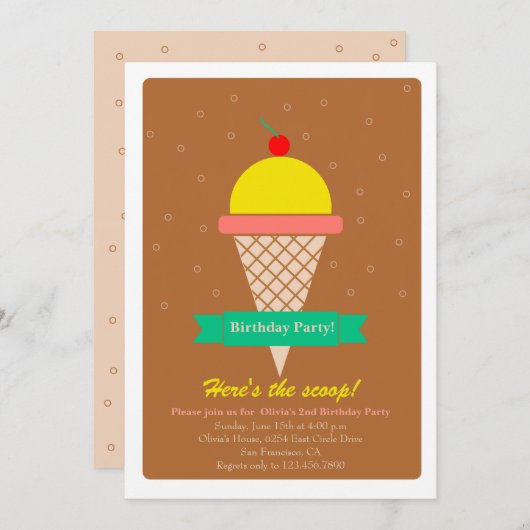 Invitation Cone crème glacée et ruban - anniversaire invitati (Devant / Derrière)