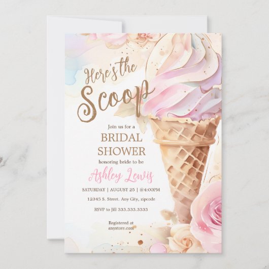Invitation Cône de glace à l'aquarelle florale de glace (Devant)