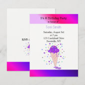 Invitation Cône de glace au confetti violet (Devant / Derrière)