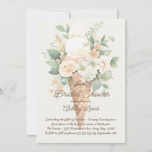 Invitation Cône de glace aux fleurs boho, glace Greenery (Devant)