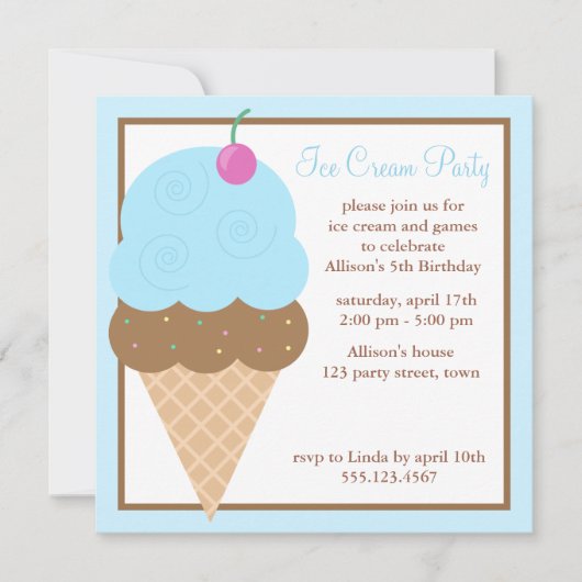 Invitation Cone de glace bleue (Devant)