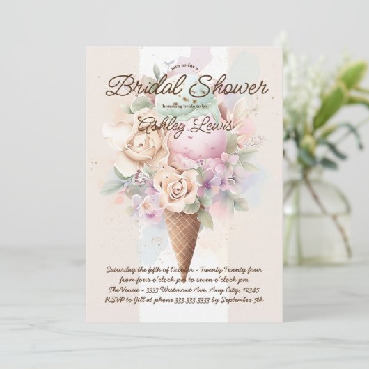 Invitation Cône de glace boho Cône de glace fleur (Debout devant)