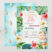 Invitation Cône de glace Fleurs d'été Fête d'anniversaire (Devant / Derrière)