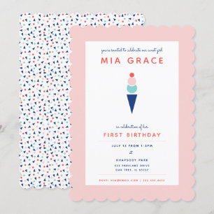 Invitation Cône de Glace Moderne Rose et Bleu