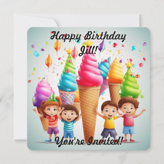 Invitation Cône de Glace Personnalisée (Devant)