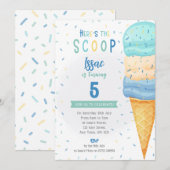 Invitation Cône de Glace pour Garçons - Glace Bleu (Devant / Derrière)