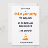 Invitation Cône de signalisation orange Fête de pelleteuse de (Dos)