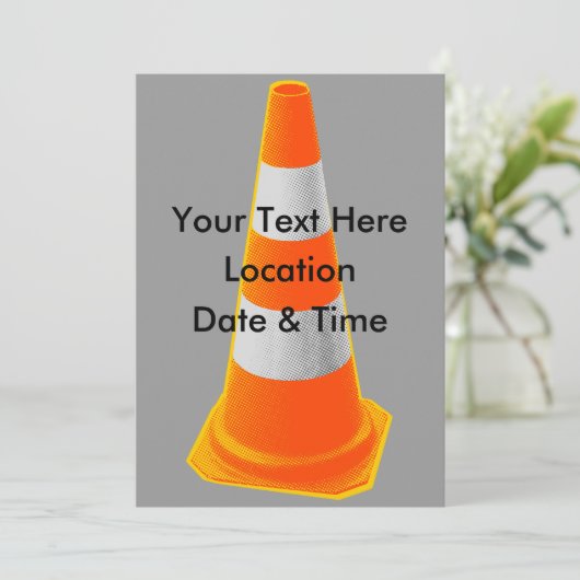 Invitation Cône de trafic avec rayures grises (Debout devant)