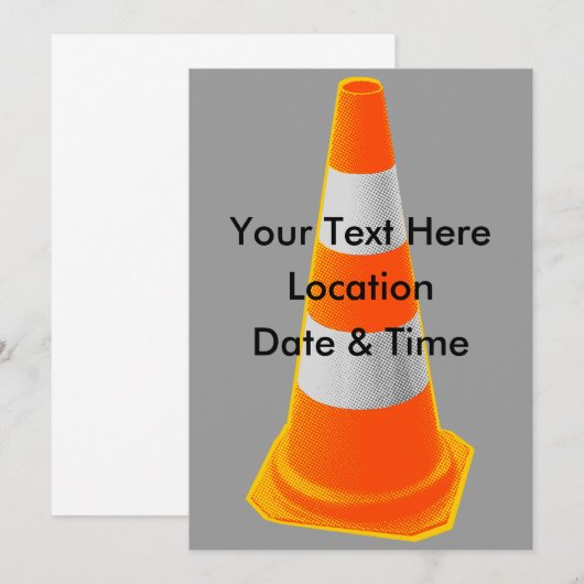 Invitation Cône de trafic avec rayures grises (Devant / Derrière)