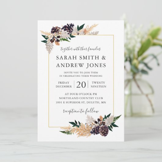 Invitation Cône, fougère et verdure rustiques de pin (Debout devant)