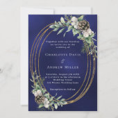 Invitation Cone pin verdure or cadre bleu mariage (Devant)