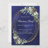 Invitation Cone pin verdure or cadre bleu Noël fête (Devant)