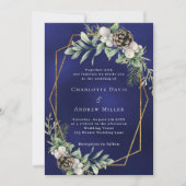 Invitation Cone pin vert or géométrique bleu mariage (Devant)