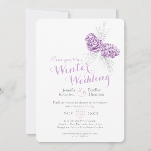 Invitation Cones art violet gris mariage d'hiver reprogrammé (Devant)