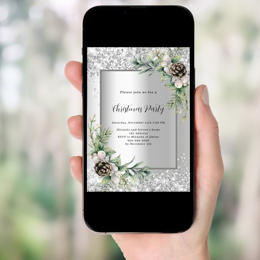 Invitation Cônes d'argent vert Noël feuille fête