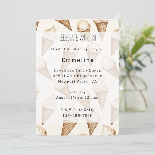Invitation Cônes de glace d'anniversaire (Debout devant)