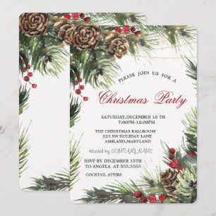 Invitation Cônes de pin, branches de pin Fête de Noël