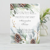 Invitation Cônes de pin de mariage d'hiver Neige Branches de (Debout devant)