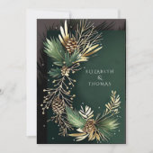 Invitation Cônes de pin d'hiver avec aiguilles de pin d'or (Devant)