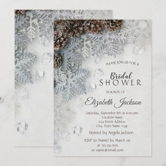 Invitation Cônes de pin, flocons de neige Baby Shower (Devant / Derrière)
