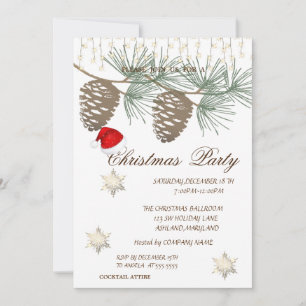 Invitation Cônes de pin ,Flocons de neige Noël Corporatif