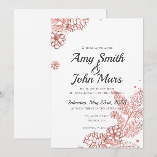 Invitation Cônes de pin rouge (Devant / Derrière)