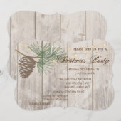 Invitation Cônes de pin, texture de bois, Entreprise de Noël (Devant / Derrière)