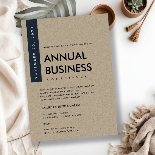 INVITATION CONFÉRENCE ÉVÉNEMENTIELLE KRAFT BLANC NAVY MINIMAL