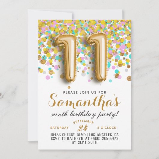 Invitation Confetti 11e anniversaire (Devant)