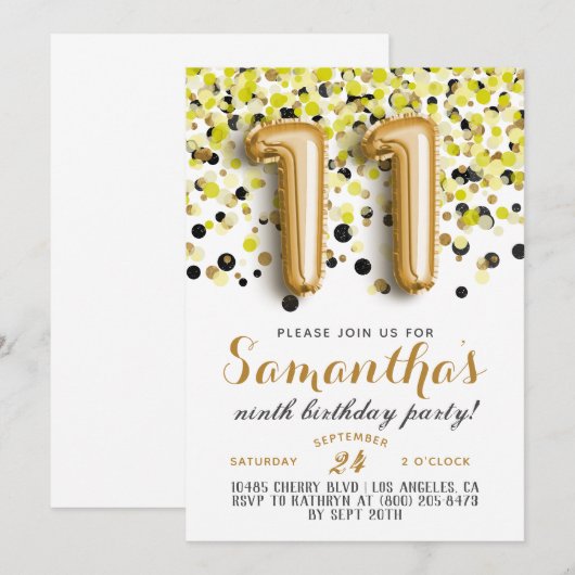 Invitation Confetti 11e anniversaire (Devant / Derrière)
