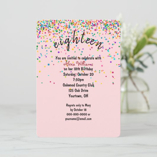 Invitation confetti 18e fête d'anniversaire (Debout devant)