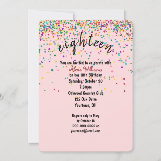 Invitation confetti 18e fête d'anniversaire (Devant)